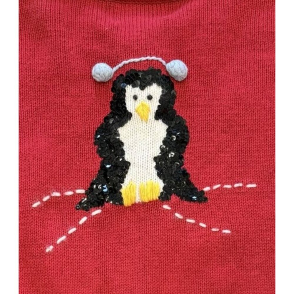 Quacker Factory Christmas Cardigan Sweater 1X Penguin Sequin Embroidered Vintage - Picture 5 of 7
